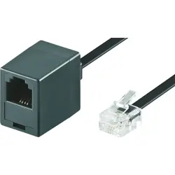 Extension cable, RJ11 plug, straight to RJ11 socket, straight, 10 m, black, 68257
