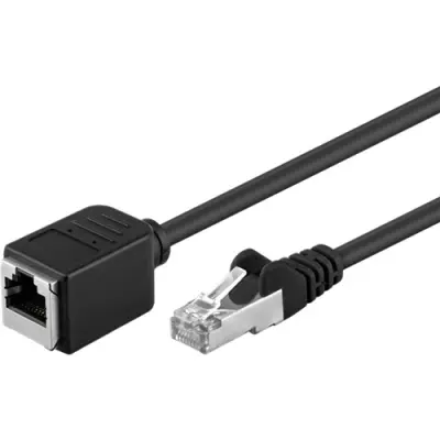 Extension cable, RJ45 plug, straight to RJ45 socket, straight, Cat 5e, F/UTP, PVC, 0.5 m, black, 73386 - 1