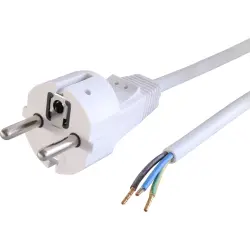 Power cord, Europe, plug type E + F, straight on open end, H05VV-F3G0.75 mm², white, 2 m, 0L06557