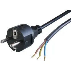 Power cord, Europe, plug type E + F, straight on open end, H05VV-F3G0.75 mm², black, 2 m, VIIG-H05VVF3G075-G30+0492/2,00M SW9005