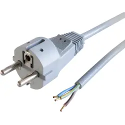 Power cord, Europe, plug type E + F, straight on open end, H05VV-F3G1.5 mm², gray, 2 m, 0L06564