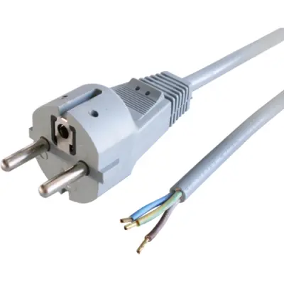 Power cord, Europe, plug type E + F, straight on open end, H05VV-F3G1.5 mm², gray, 2 m, 0L06564 - 1