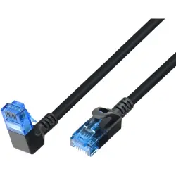 Patch cable, slim design, RJ45 plug, straight to RJ45 plug, angled downwards, Cat 6A, U/UTP, LSOH, 1 m, black, 1810HF-D-1,0M