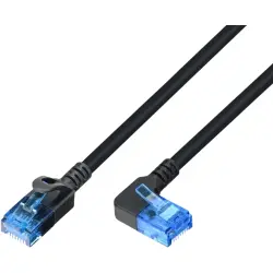 Patch cable, slim design, RJ45 plug, straight to RJ45 plug, right-angled, Cat 6A, U/UTP, LSOH, 10 m, black, 1810HF-R-10,0M