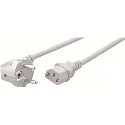 Power cord, Europe, plug type E + F, angled on C13 socket, straight, H05VV-F3G0.75 mm², white, 1.8 m, EK588WS.1,8