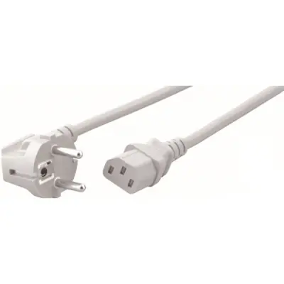 Power cord, Europe, plug type E + F, angled on C13 socket, straight, H05VV-F3G0.75 mm², white, 1.8 m, EK588WS.1,8 - 1