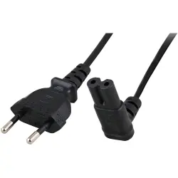 Power cord, Europe, plug type C, straight on C7 socket, angled, H03VVH2-F2x0.75 mm², black, 2 m, EK546.2