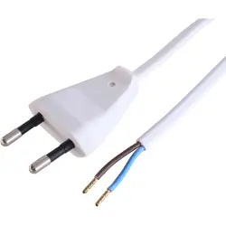 Power cord, Europe, plug type C, straight on open end, H03VVH2-F2x0.75 mm², white, 2 m, 0L06605