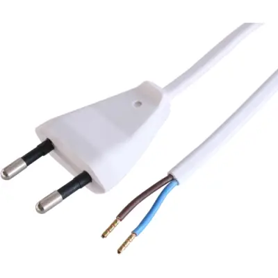 Power cord, Europe, plug type C, straight on open end, H03VVH2-F2x0.75 mm², white, 2 m, 0L06605 - 1