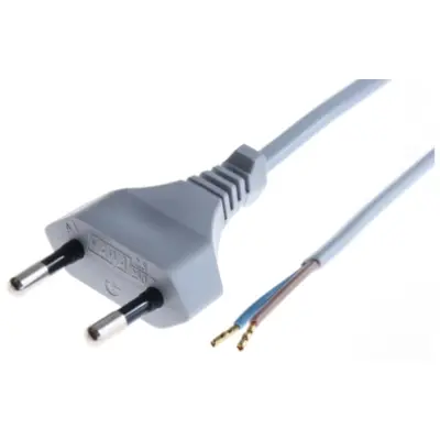Power cord, Europe, plug type C, straight on open end, H03VVH2-F2x0.75 mm², gray, 2 m, 0L06601 - 1