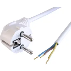 Power cord, Europe, plug type E + F, angled on open end, H05VV-F3G0.75 mm², white, 2 m, 0L06631