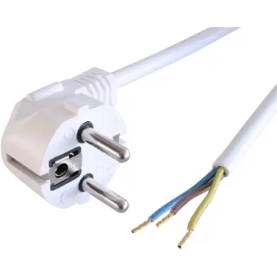 Power cord, Europe, plug type E + F, angled on open end, H05VV-F3G0.75 mm², white, 2 m, 0L06631 - 1