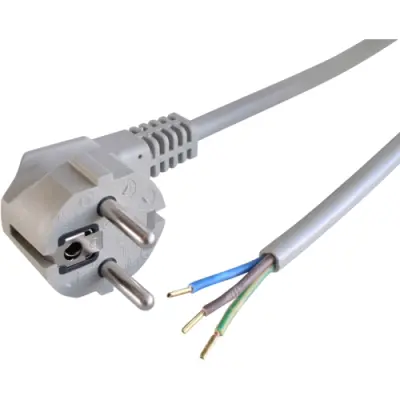 Power cord, Europe, plug type E + F, angled on open end, H05VV-F3G0.75 mm², gray, 1.5 m, VII-H05VVF3G075-G30+0492/1,50M GR7032 - 1