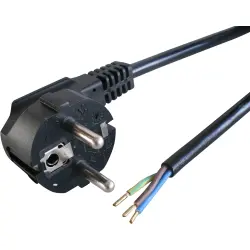Power cord, Europe, plug type E + F, angled on open end, H05VV-F3G0.75 mm², black, 1.5 m, VII-H05VVF3G075-G30+0492/1,50M SW9005