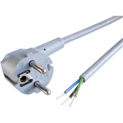 Power cord, Europe, plug type E + F, angled on open end, H05VV-F3G0.75 mm², gray, 2 m, 0L1205704