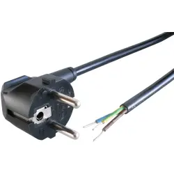 Power cord, Europe, plug type E + F, angled on open end, H05VV-F3G0.75 mm², black, 2 m, 0L1207511