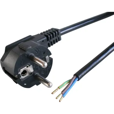 Power cord, Europe, plug type E + F, angled on open end, H05VV-F3G1.5 mm², black, 2 m, 0L06675 - 1