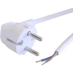 Power cord, Europe, plug type C, angled on open end, H05VV-F2x1.0 mm², white, 3 m, 0L1205730