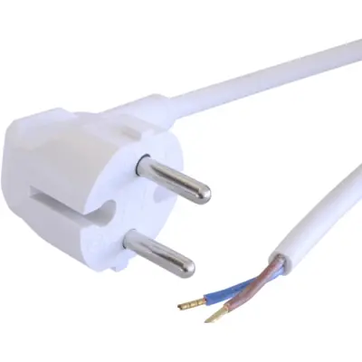 Power cord, Europe, plug type C, angled on open end, H05VV-F2x1.0 mm², white, 3 m, 0L1205730 - 1