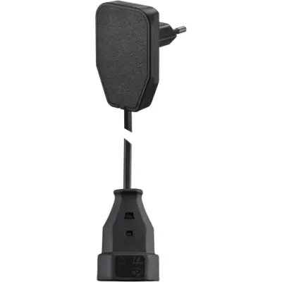 Extension cable, Europe, plug type C, angled on socket type C, straight, H03VVH2-F2x0.75 mm², black, 5 m, 104571 - 1