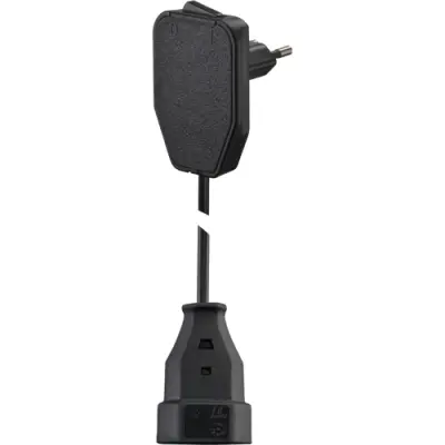 Extension cable, Europe, plug type C, angled on socket type C, straight, H03VVH2-F2x0.75 mm², black, 3 m, 104577 - 1