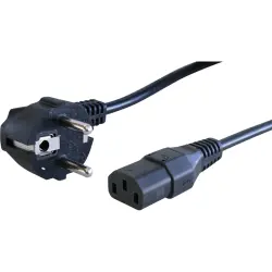 Power cord, Europe, plug type E + F, angled on C13 socket, straight, H05VV-F3G0.75 mm², black, 1.5 m, VII-H05VVF3G075-C13/1,50M SW9005