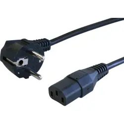 Power cord, Europe, plug type E + F, angled on C13 socket, straight, H05VV-F3G1.0 mm², black, 3 m, VII-H05VVF3G100-C13/3,00M SW9005