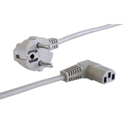 Power cord, Europe, plug type E + F, angled on C13 socket, angled, H05VV-F3G0.75 mm², gray, 1.5 m, VII-H05VVF3G075-C13W/1,50M GR7032 - 1