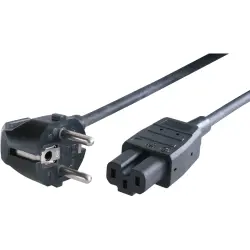 Power cord, Europe, plug type E + F, angled on C15A socket, straight, H05RR-F3G1.0 mm², black, 2 m, 0L06841