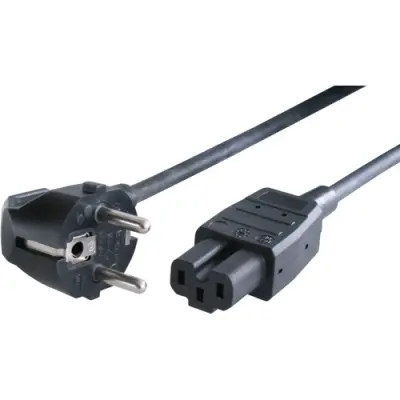 Power cord, Europe, plug type E + F, angled on C15A socket, straight, H05RR-F3G1.0 mm², black, 2 m, 0L06841 - 1