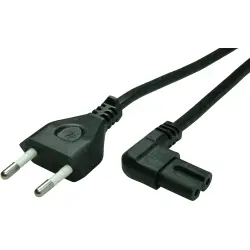Power cord, Europe, plug type C, straight on C7 socket, angled, H05VVH2-F2x0.75 mm², black, 1.8 m, XVI-H05VVH2F2X075-C7W/1,80M SW9005