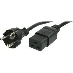 Power cord, Europe, plug type E + F, straight on C19 socket, straight, H05VV-F3G1.5 mm², black, 3 m, VIIG-H05VVF3G150-C19/3,00M SW9005