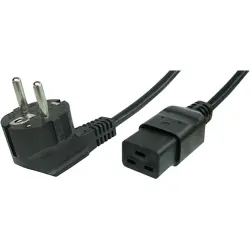 Power cord, Europe, plug type E + F, angled on C19 socket, straight, H05VV-F3G1.5 mm², black, 2.5 m, VII-H05VVF3G150-C19/2,50M SW9005