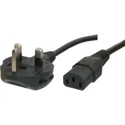 Power cord, UK, plug type G, angled on C13 socket, straight, H05VV-F3G1.0 mm², black, 2.5 m, BS13/13-H05VVF3G100-C13/2,50M SW9005