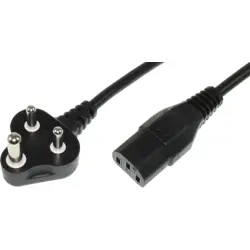 Power cord, South Africa, plug type M, angled on C13 socket, straight, IS694 3Cx1.0 mm², black, 2.5 m, IND/3/16-IS694 3CX100 70°C-C13/2,50M SW9