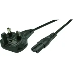 Power cord, UK, plug type G, angled on C7 socket, straight, H05VVH2-F2x0.75 mm², black, 1.8 m, BS13/3KS-H05VVH2F2X075-C7/1,80M SW9005