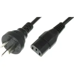 Power cord, Argentina, plug type I, straight on C13 socket, straight, H05VV-F3G1.0 mm², black, 2.5 m, RA/3-H05VVF3G100-C13/2,50M SW9005
