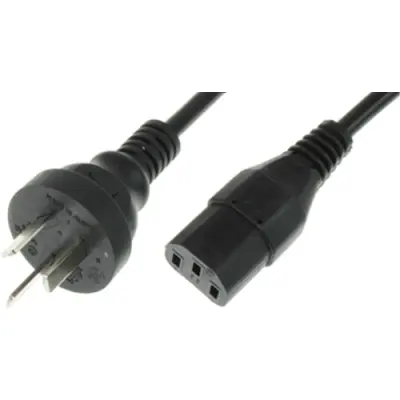 Power cord, Argentina, plug type I, straight on C13 socket, straight, H05VV-F3G1.0 mm², black, 2.5 m, RA/3-H05VVF3G100-C13/2,50M SW9005 - 1