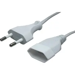 Extension cable, Europe, plug type C, straight on socket type C, straight, H03VVH2-F2x0.75 mm², white, 2 m, 51356