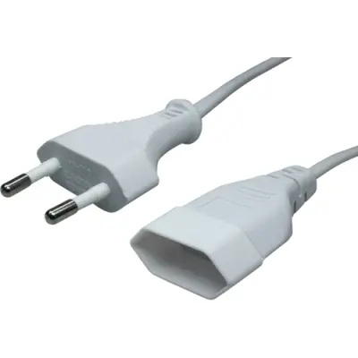 Extension cable, Europe, plug type C, straight on socket type C, straight, H03VVH2-F2x0.75 mm², white, 2 m, 51356 - 1