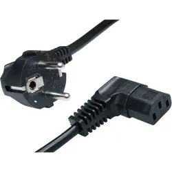 Power cord, Europe, plug type E + F, straight on C13 socket, angled, H05VV-F3G1.0 mm², black, 2.5 m, VII-H05VVF3G100-C13W/2,50M SW9005