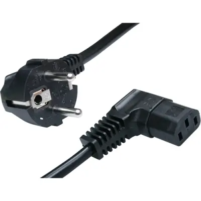 Power cord, Europe, plug type E + F, straight on C13 socket, angled, H05VV-F3G1.0 mm², black, 2.5 m, VII-H05VVF3G100-C13W/2,50M SW9005 - 1