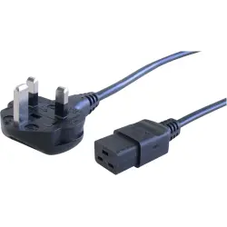Power cord, UK, plug type G, angled on C19 socket, straight, H05VV-F3G1.5 mm², black, 2.5 m, BS13/13-H05VVF3G150-C19/2,50M SW9005