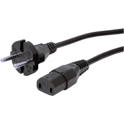 Power cord, Europe, plug type C, straight on C17 socket, straight, H05VV-F2x1.0 mm², black, 2.5 m, XVIIG-H05VVF2X100-C17/2,50M SW9005