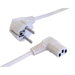 Power cord, Europe, plug type E + F, angled on C13 socket, angled, H05Z1Z1-F3G1.0 mm², white, 3 m, VII-H05Z1Z1F3G100-C13W/3,00M WS9010