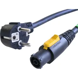 Power cord, Europe, plug type E + F, angled on powerCON socket, straight, H07RN-F3G1.5 mm², black, 3 m, NKPF-SR-A-3