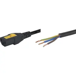 Power cord, International, C13 socket, straight on open end, H05VV-F3G1.0 mm², black, 2 m, 6051.2009