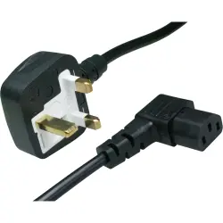 Power cord, UK, plug type G, angled on C13 socket, angled, H05VV-F3G0.75 mm², black, 2 m, SUKAD3RW20B