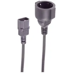 Power cord, Europe, C14-plug, straight on schuko socket, straight, H05VV-F3G1.0 mm², black, 0.2 m, BS09-07295