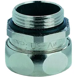 Straight hose screw fitting, PG21, 27 mm, brass, nickel-plated, IP65, silver, (L) 40 mm, 15010140021